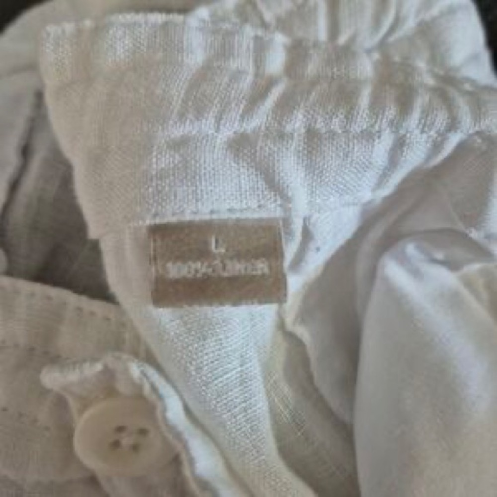 Men's White Linen Drawstring Pants - Picture 4 of 8